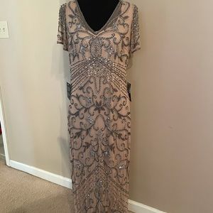 Pisarro Nights Rose Beaded long cocktail dress